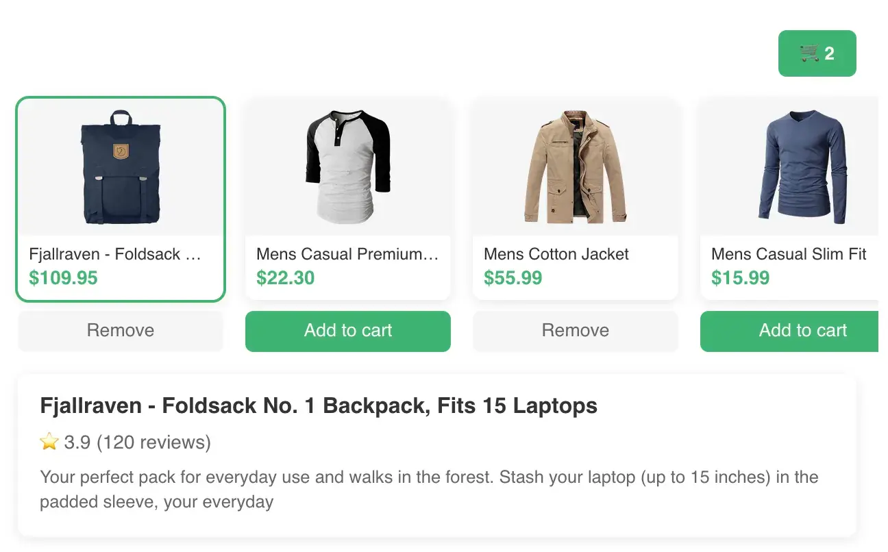 Ecommerce Carousel widget